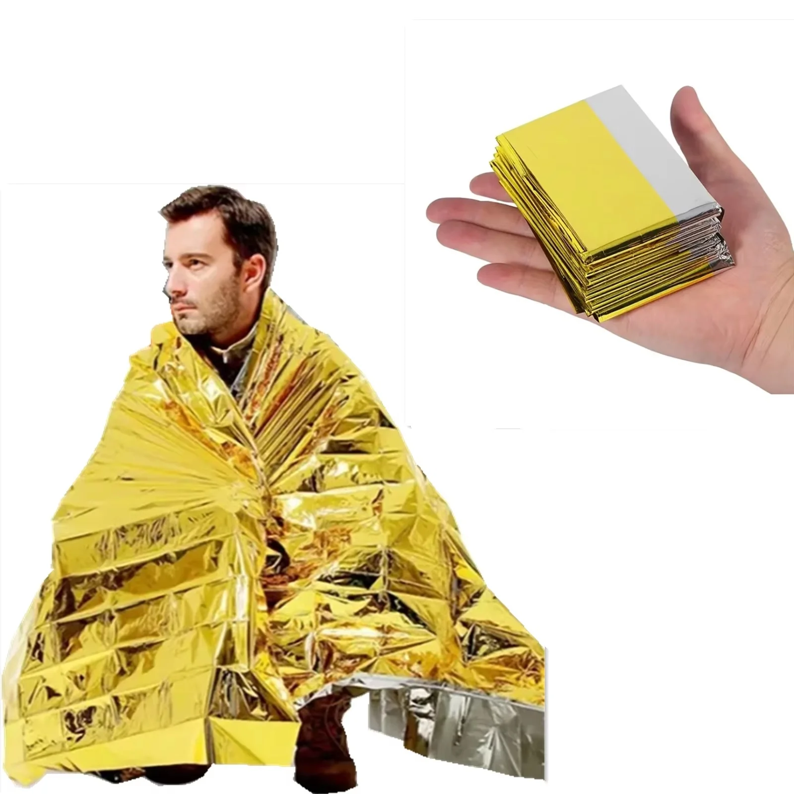 Outdoor-Notfall-Überlebensdecke in Gold-Silber, wasserdichter Vorhang, Folien-Thermodecke, 130 x 210 cm (GOLD) Image