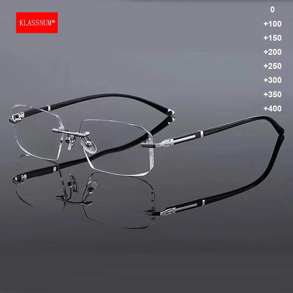 Klass num Männer Lesebrille randlose Schnittkante Presbyopie Brille Anti Blaulicht Anti Müdigkeit plus Brille Presbyopie klare Linse Image