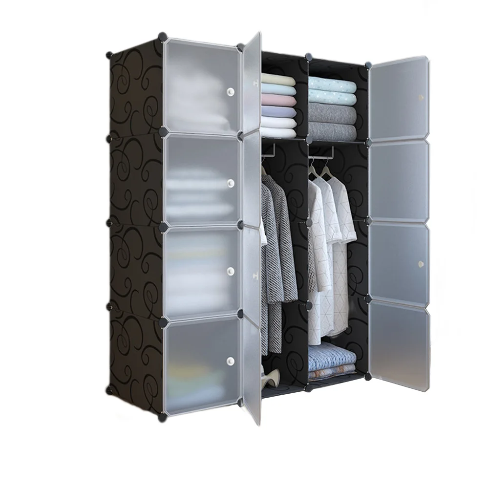 Modularer Kleiderschrank mit 12 Würfeln, modulares Regal mit Türen, DIY-Kleiderschrank-Organizer, Kunststoff-Kabinenstrukturen, 111 x 47 x 147 cm