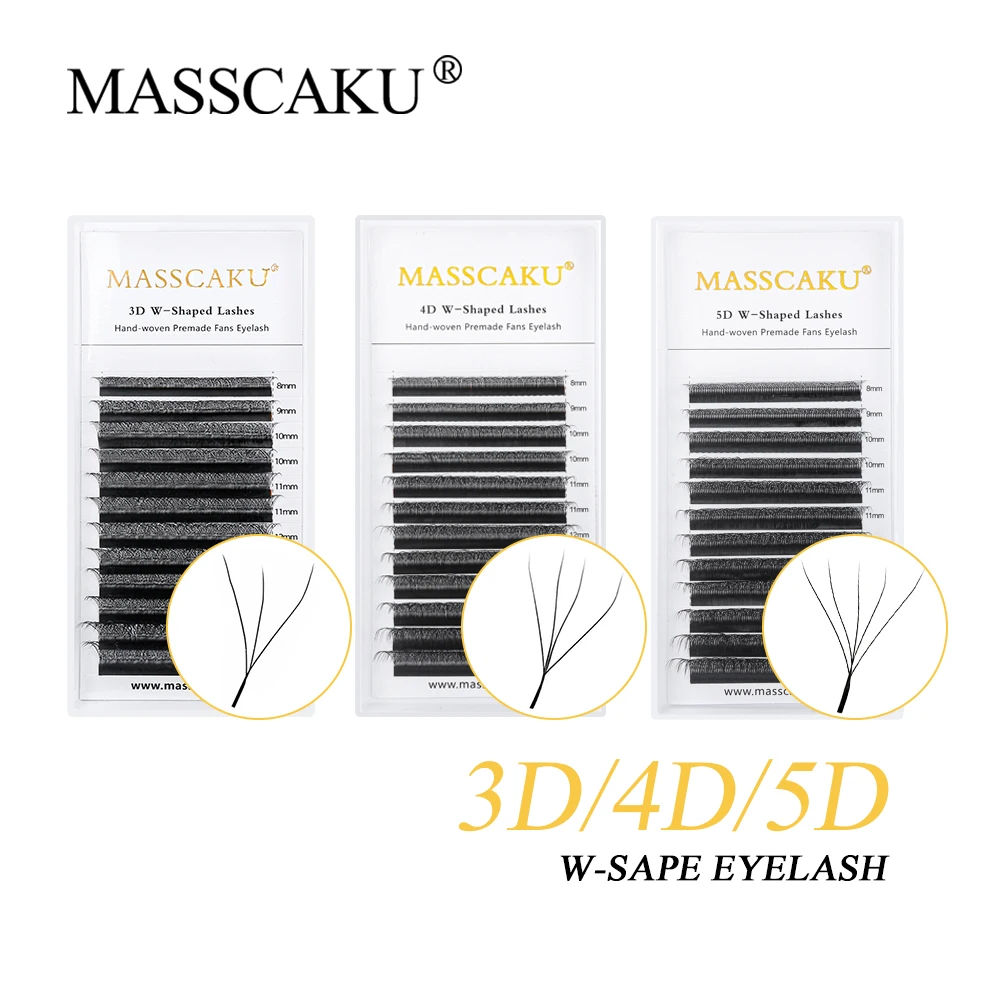 Private Label Masscaku W Style Einzelwimpern 3D/4D/5D/6D Vorgefertigte Fächer W-Form Clover Bloom Natürliche lange Wimpernverlängerung Image
