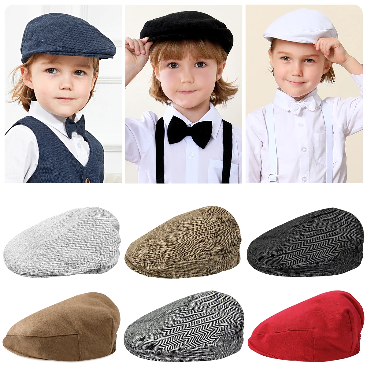 Baby Jungen Fischgräten Flache Mütze Kinder Vintage Fahrer Newsboys Kleinkind Weich Mit Futter Kappe Infant Dicke Winter Warme Zubehör Image