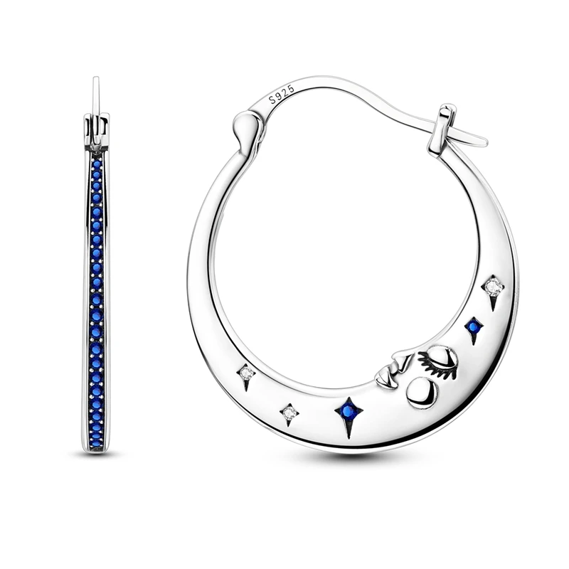 Ohrringe aus 925er-Sterlingsilber für Damen, funkelnder Stern und Mondgesicht, Creolen für Jahrestag, Hochzeit, Schmuck, Geschenke Image