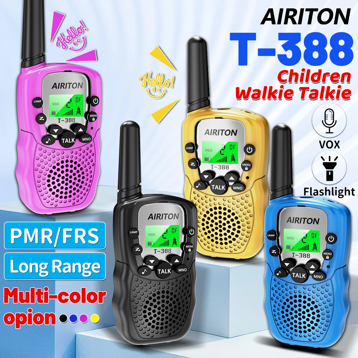 2PCS AIRITON T388 Kinder Walkie Talkie PMR/FRS HD Sound 10 Anruf Ton Lange Reichweite Tragbare Zwei weg Amateurfunk Kinder Weihnachten Geschenk Image