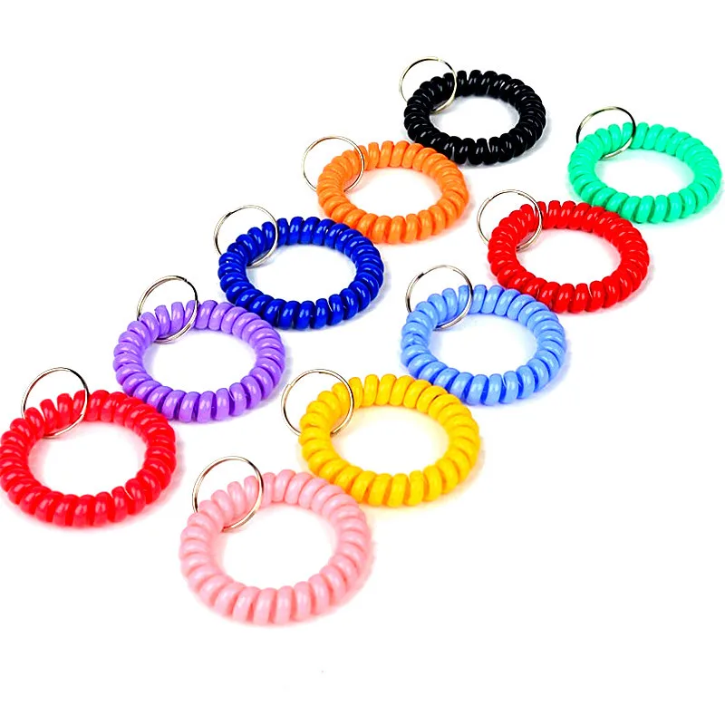 Candy Farbe Armband Schlüsselbund Spirale Handgelenk Spule Schlüsselring Für Männer Frauen Sport Gym Pool Strand Armbänder Auto Schlüssel Kette Zubehör Image