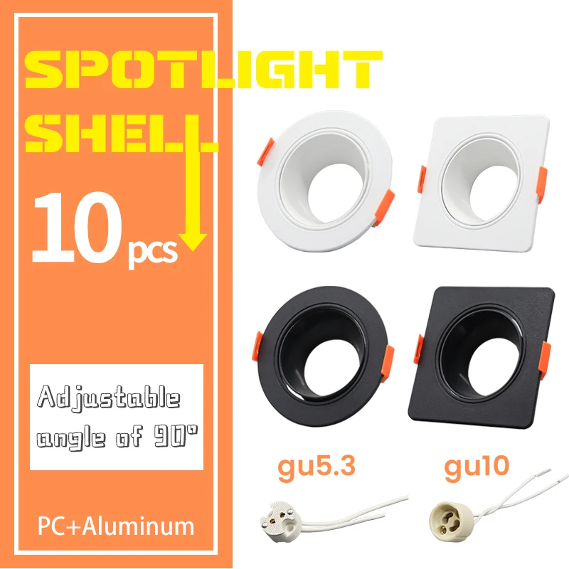 10PCS Gu5.3 Basis Einstellbare Deckenstrahler Kit Weiß Schwarz Quadrat Runde Licht Kit Gu10 Cearmic Lampenfassung Image