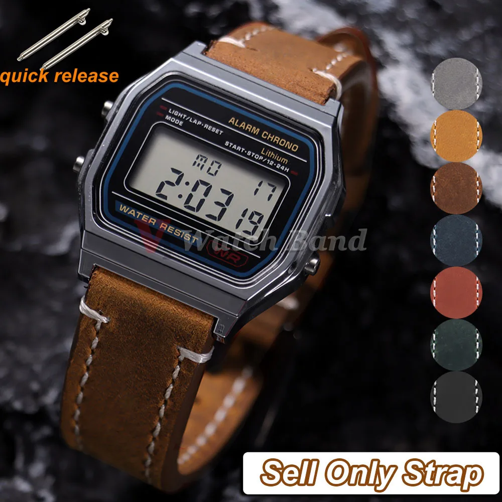 18 mm Rindsleder-Uhrenarmband für Casio Mod Kit F91W W-800H SGW400 F84 F105/108 A158/168 AE1200/1300 Vintage-Uhrenarmband Image