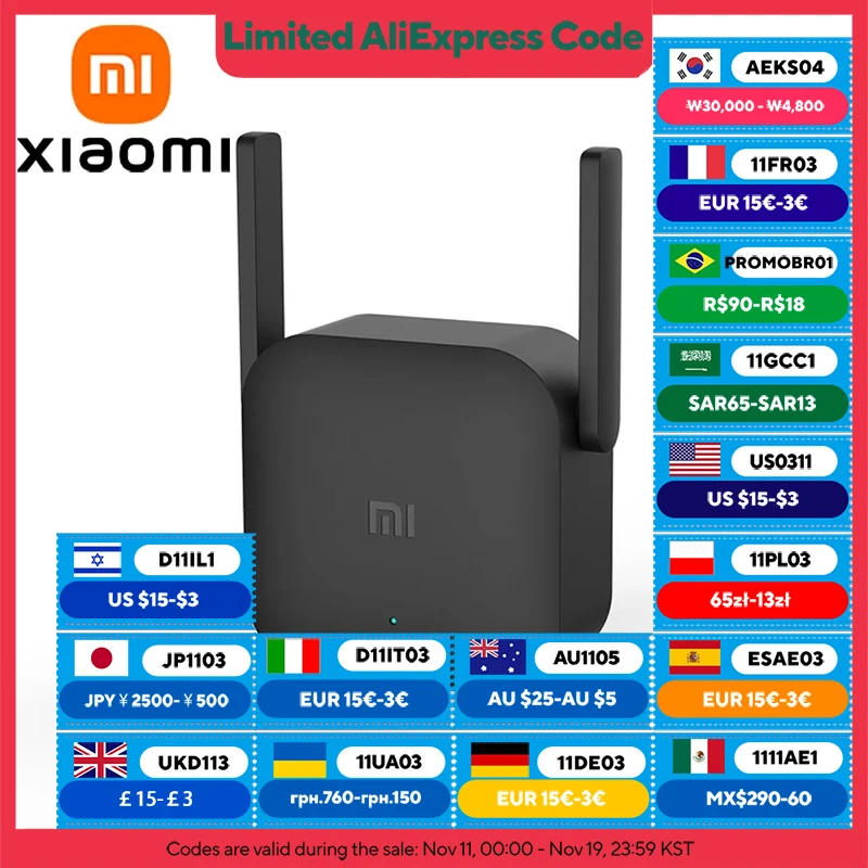 XIAOMI Neuer WLAN-Verstärker Pro, 300M 2.4G Netzwerk-Expander, Repeater, Power Extender, Router, 2 Antennen, für Mi Router Wi-Fi Image