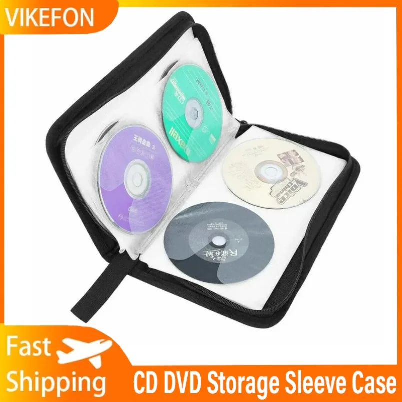 Tragbare CD-DVD-Aufbewahrungshülle mit Reißverschluss, Album, Tragetasche, DVD-CD-Halter, 80 Stück Kapazität, Aufbewahrungstasche, doppelseitig