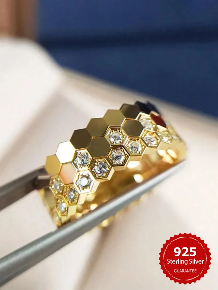925 Sterling Silber Zirkon Einfache Zarte Waben 3 stück Set Ring Für Frauen, Verlobung, Hochzeit Luxus Hohe Qualität Edlen schmuck Image