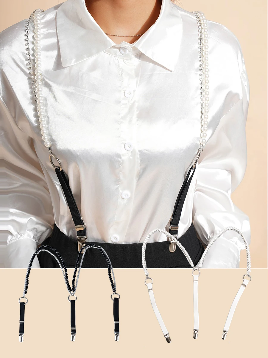 Strass Kristall Silber Klaue Perlen Hosenträger Für Frauen Hemd ORing Strumpfbänder Gummi Elastizität Gürtel Perlen Hosenträger für Jeans Strap Image