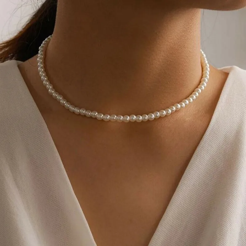 Elegante große weiße Imitation Perlen Perlen Choker Schlüsselbein Kette Halskette für Frauen Hochzeit Schmuck Kragen neue Großhandel Drops hippi