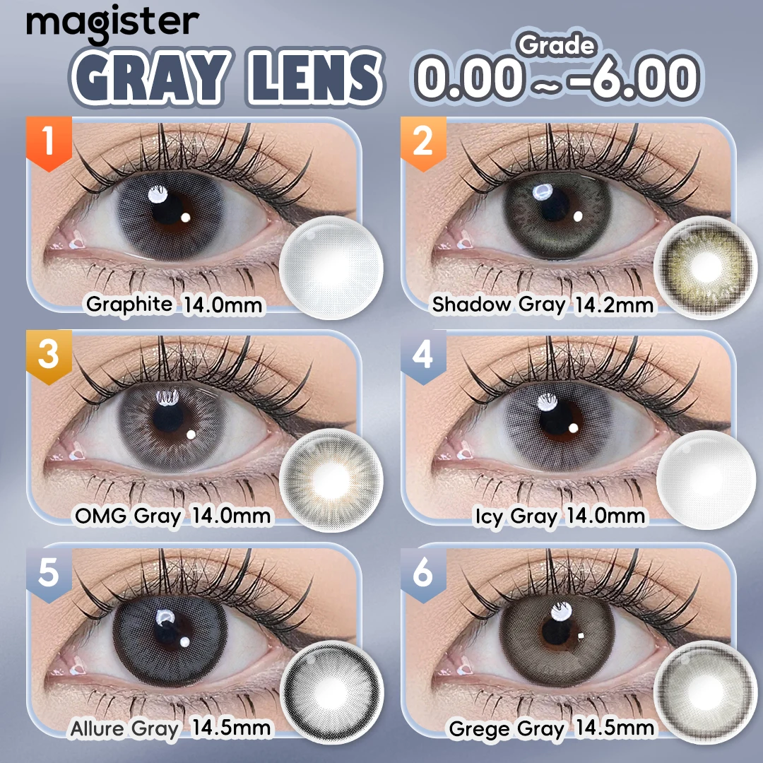 (0,00~-6,00) MAGISTER Grey Series Korrektur-Kontaktlinsen mit Dioptrien Weiche Linsen Schattengrau/Eisgrau/Allure Grau 6 Monate Image