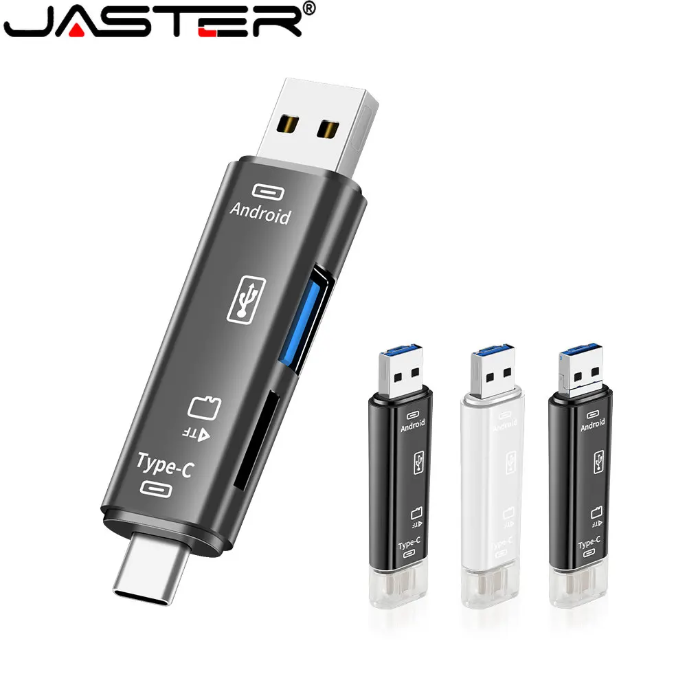 JASTER Typ-C/Standard USB 3.0/Micro USB/TF-Karte Mini-Kartenleser Neuer 5-in-1-Multifunktions-Kartenleser Weiß Stretch für PC-Seite Image