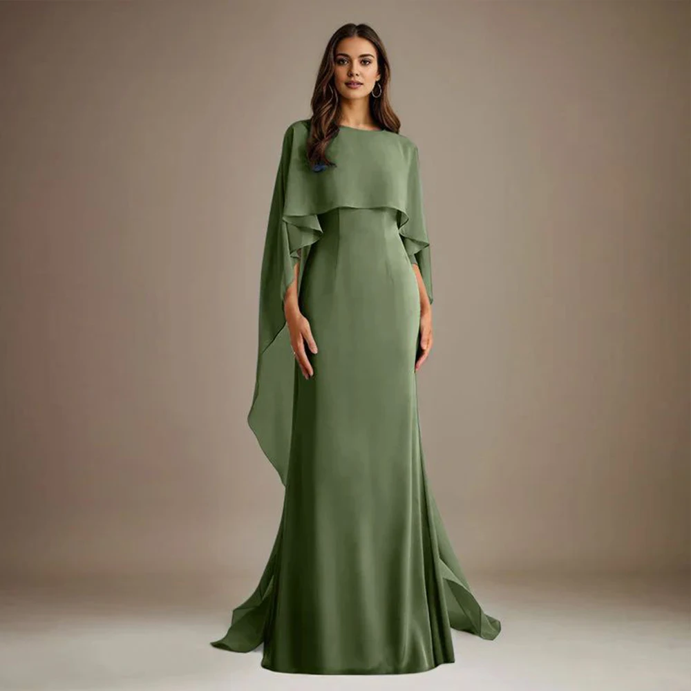 Kleider für die Brautmutter für Damen, Chiffon, bodenlang, A-Linie, formelle Kleider mit Umhang, elegantes Cocktail-Abend-Partykleid Image