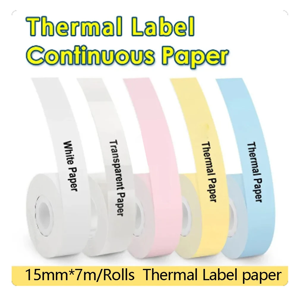 Phomemo D30 Endlosfarben-Etikettenpapier (15 mm x 7 m), kompatibel mit D30 D35 Q30 Etikettendrucker, Thermodruck ohne Tinte und sauber Image