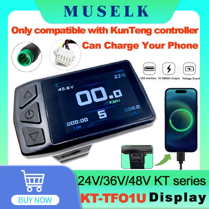KT TF01U Display Geeignet für KT Controller mit USB Lade Port 24V/36V/48V Elektrische Fahrrad Farbe LCD TFT Display Ebike Par Image