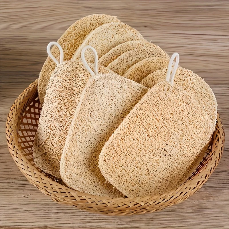 6 Stück natürliche Luffa-Peeling-Schwämme – sanfter Körperwäscher für Dusche und Bad, Reinigungspads aus Bambusfaser Image