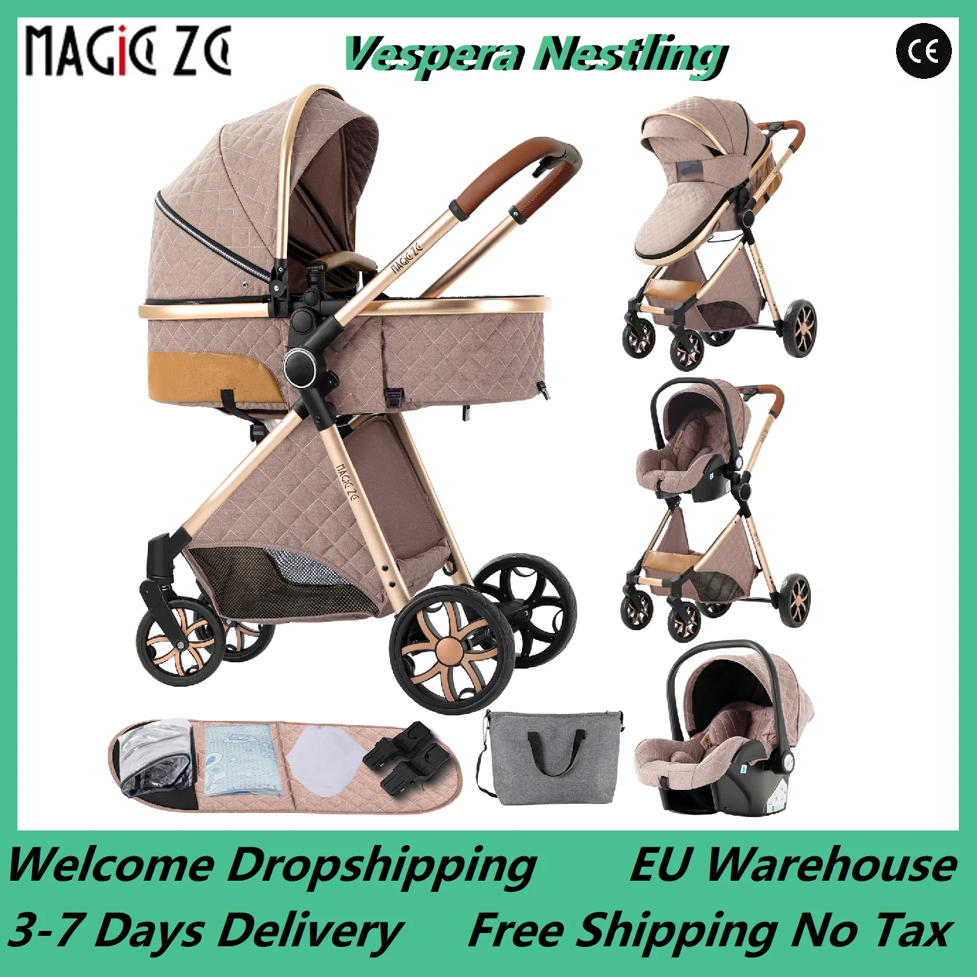 3-in-1-Kinderwagen, Kinderwagen, leichter Kinderwagen, kompakter faltbarer Kinderwagen, Kinderwagen für Neugeborene, Reisesystem, Kinderwagen, Baby-Buggy