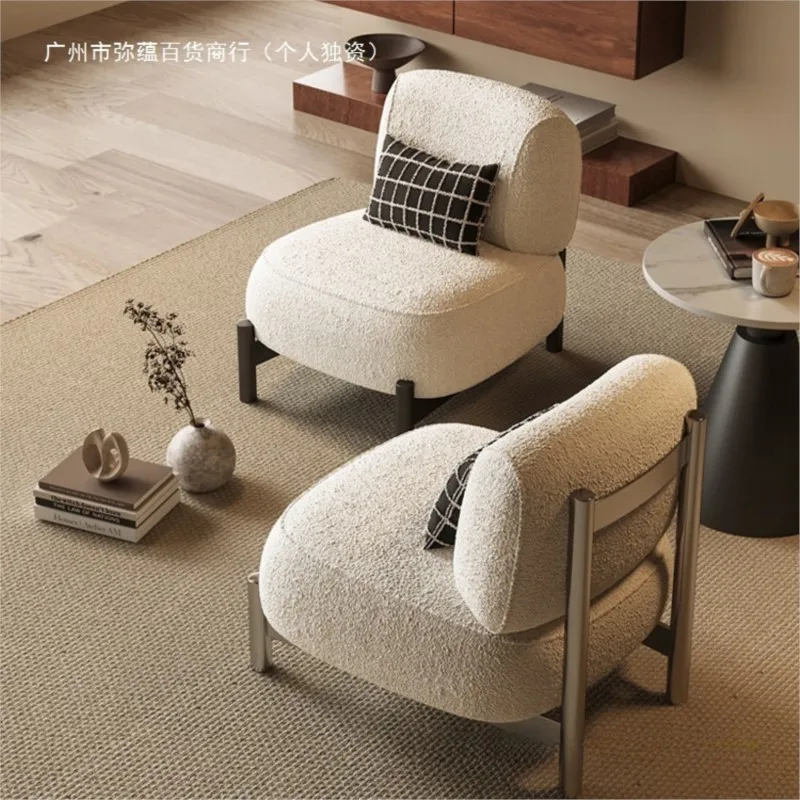 Joylive Cremefarbenes Einzelsofa für Wohnzimmer Massivholz Einzelsessel Wabi-Sabi-Stil Bequemer Freizeitstuhl Einfaches Sofa