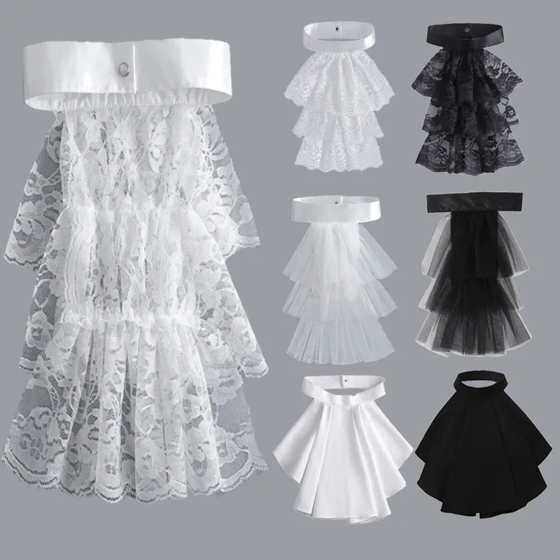 Elegante Rüschen Spitze Abnehmbare Kragen Männer Frauen Cosplay Viktorianischen Kostüm Jabots Barock Kleid Zubehör für Party Bühne Tragen Image