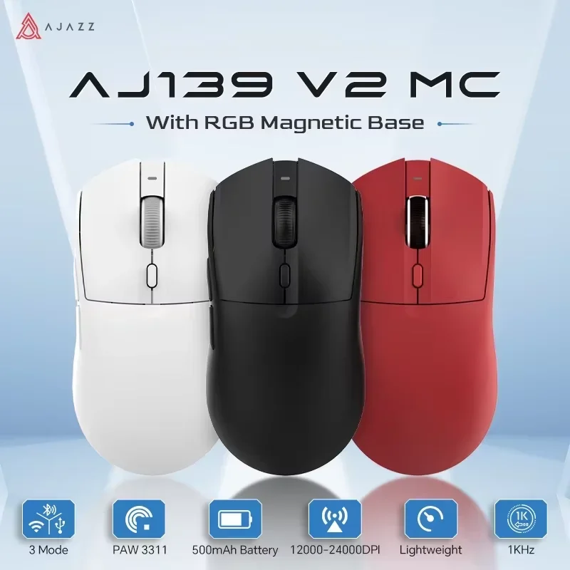 AJAZZ AJ139 V2 MC PAW3311 Kabellose Gaming-Maus mit magnetischer RGB-Ladestation, 24000 DPI, Bluetooth/kabelgebundene Mäuse, PC-Gamer Image