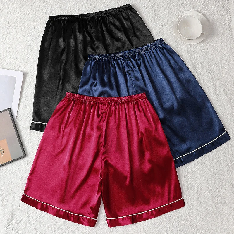 3er-Pack Herren-Schlafshorts aus Satin, seidenartig, weich, bequem, Nachtwäsche für Herren, Sommer-Lounge, Heimkleidung, lässige Shorts Image