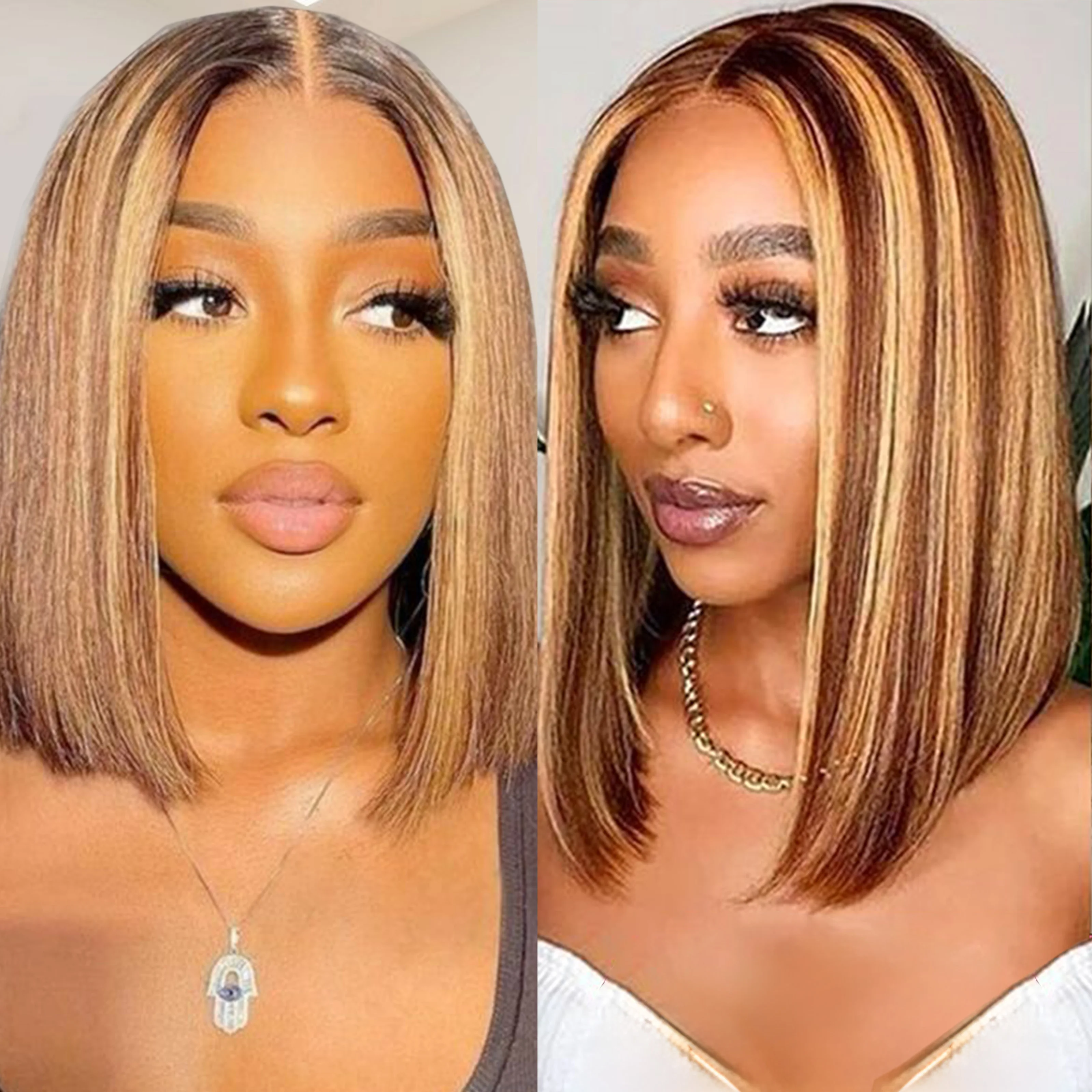 100 % Echthaar-Perücken, 13 x 4 Spitze, Echthaar, Spitze-Frontal-Perücke, fertig zu tragen, Bob-Perücken, 220 Dichte, für schwarze Frauen, 4/27 Farbe Gold