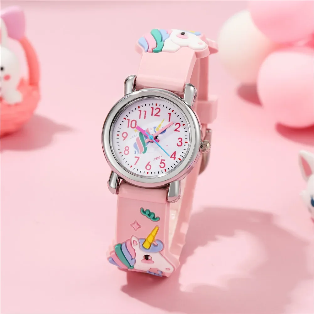 Niedliche Einhorn-Muster-Kinder-Cartoon-Uhr, Silikon-Kinderuhr, Jungen und Mädchen, niedliche Cartoon-Quarzuhr