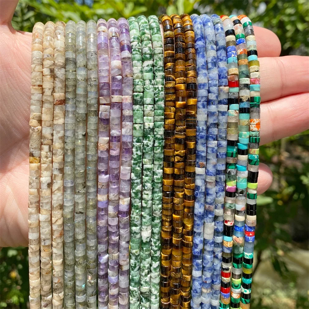 Neue Mode Flache Scheibe Runde Stein Perle 4x2MM Quarz Kaiserlichen Agat Jaspers Lose Spacer Heishi Perlen schmuck Diy Zubehör Image
