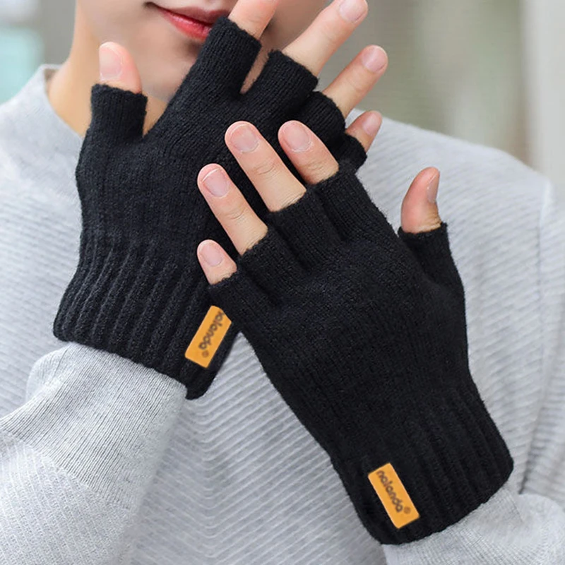 Mode Winter Herbst Gestrickte Handschuhe Warme Plüsch Fingerlose Handschuhe für Männer Frauen Outdoor Sport Halb Finger Touchscreen Handschuhe Image