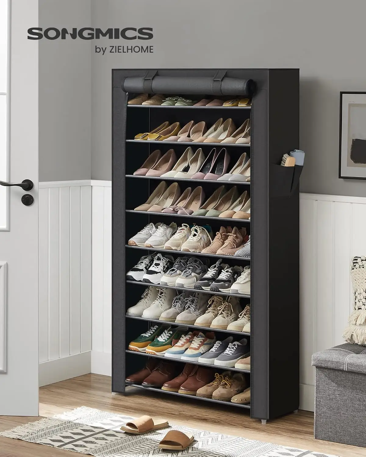 SONGMICS Schuhregal mit 10 Ebenen, 28 x 88 x 160 cm, Schuhschrank, Schuhaufbewahrung, mit staubdichtem Überzug, Schuh-Organizer Image