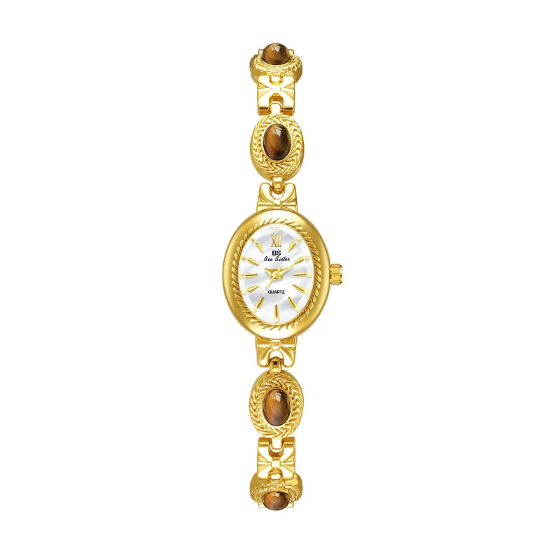 Luxus Elegante Uhren Für Frauen Gold Armband Bernstein Schmuck Quarz Oval Armbanduhr 2025, Neue Mode Retro Original Damen Uhr