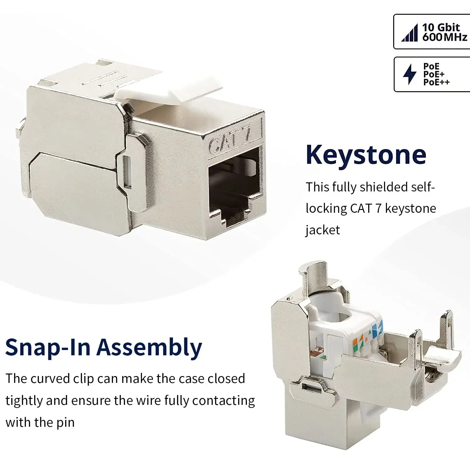 ZOERAX Cat6a Cat7 Keystone Jack Cat7 RJ45 STP Werkzeugloser Typ Zinklegierungsmodulanschlüsse Adapterkupplung für 22 bis 26 AWG Image