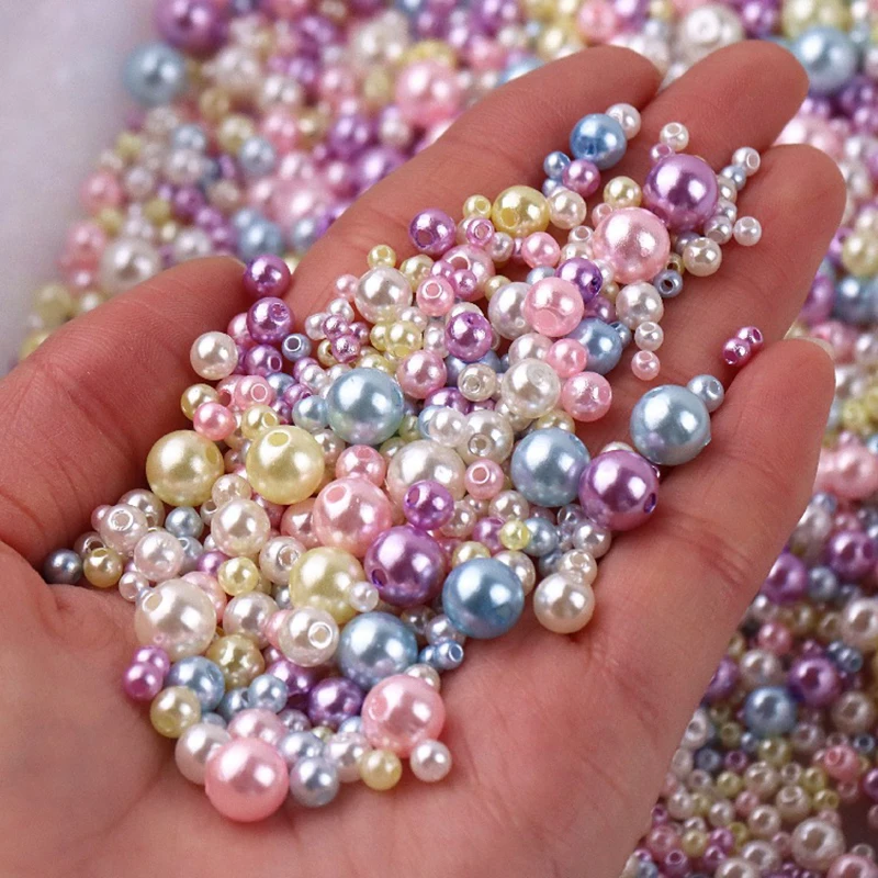 Ungefähr 150 Stück 3–8 mm gemischte Perlen, bunte Imitationsperlen, Kunststoffperlen für DIY-Armbänder, Halsketten, Schmuckherstellung, Zubehör Image