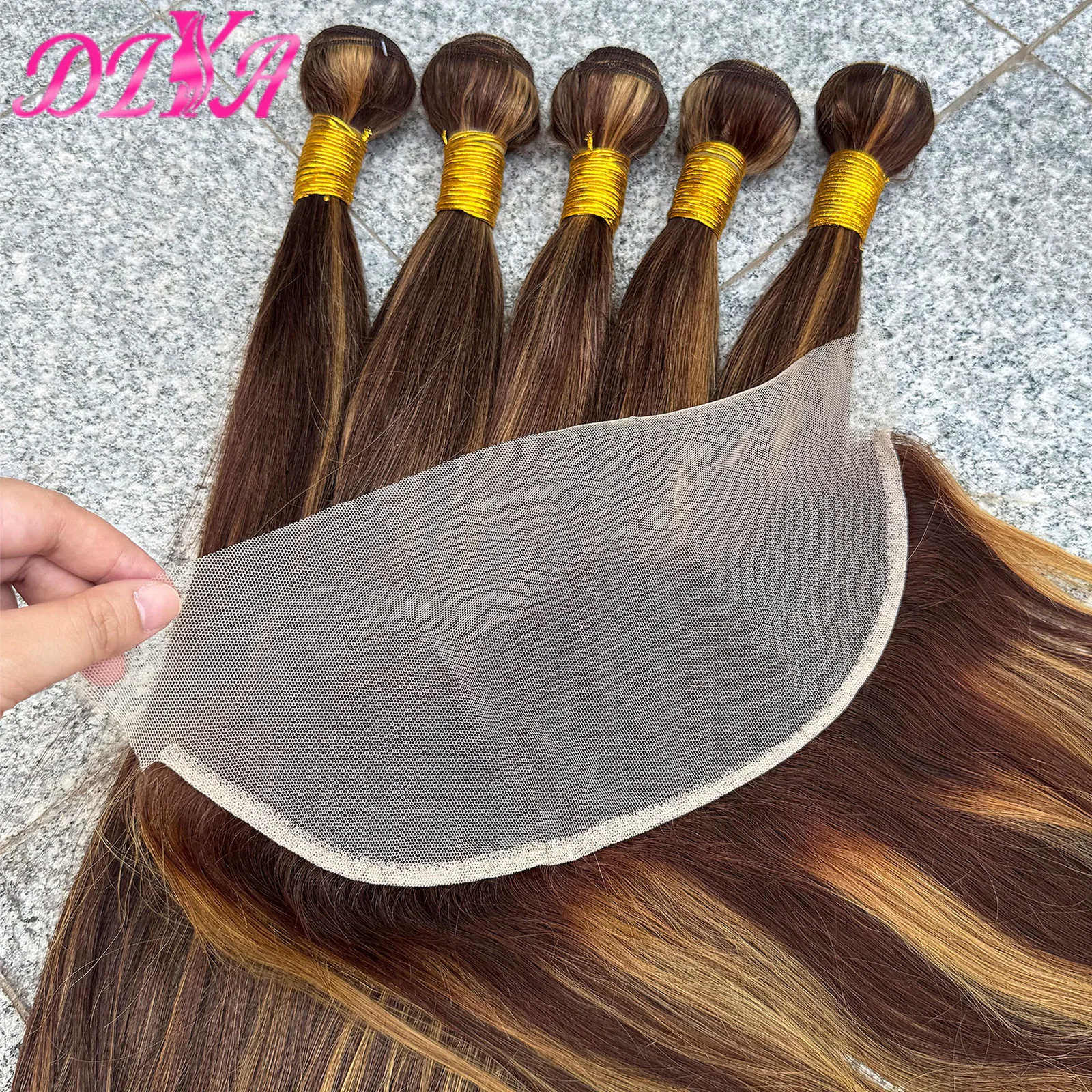 P4/27 Highlight Gerade Menschliches Haar Bundles mit 13x4 Transparent Spitze Frontal Brasilianische Remy Haar Verlängerung 100 gramm/Bündel Image