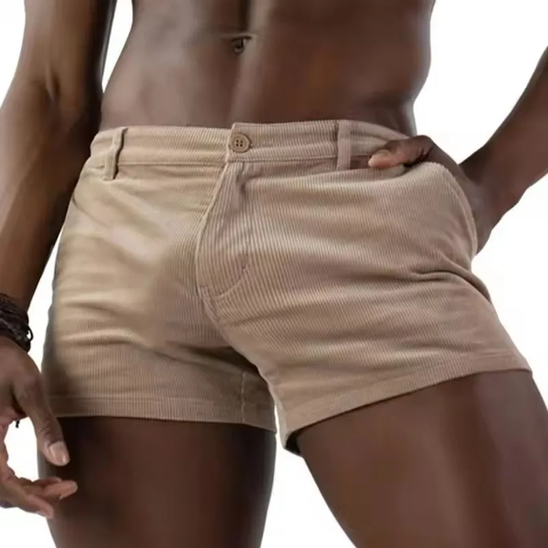 Herren Vintage Shorts Sommer Trendy Retro Cord Kurze Hosen Herren Knopf Einfarbig Shorts Sport Atmungsaktive Laufshorts