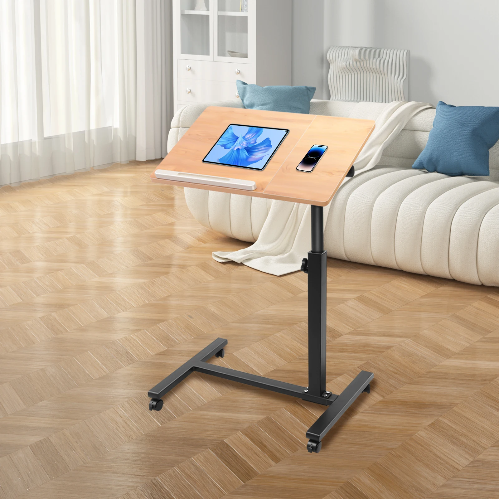 Mobiler Ständer, Heimbüro, Laptop-Schreibtisch, rollend, verstellbar, 360-Grad-Drehung, Computer-Home-Office-Tablett, stehend, rollender Arbeitstisch