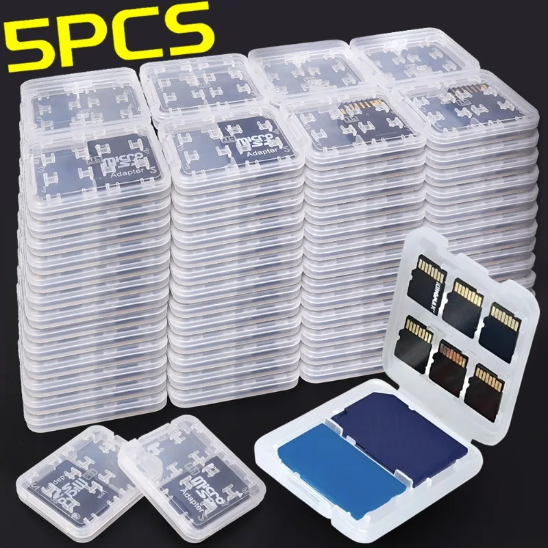 1–5 Stück 8-in-1-Schutzhalter aus Kunststoff, transparent, Mini für SD SDHC TF MS, Speicherkarten-Aufbewahrungstasche, Tasche, Speicherkarten-Schutzbox Image