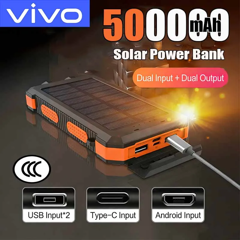 VIVO 500000 mAh Solar-Powerbank, 120 W, schnelles Aufladen, große Kapazität, Outdoor-Camping, tragbarer externer Akku für iPhone und Android Image