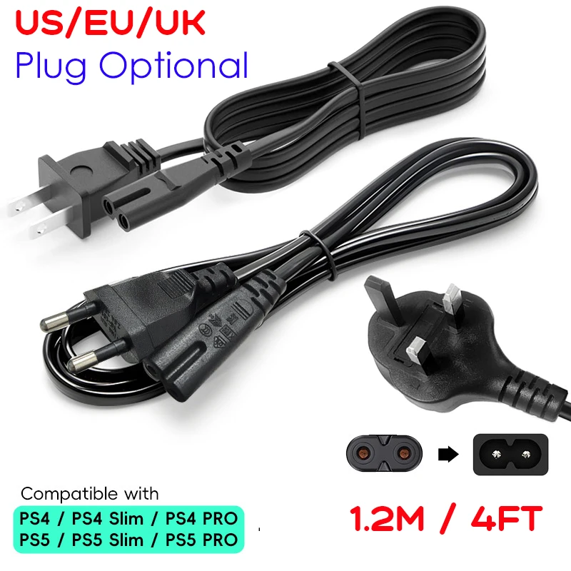 Stromkabel für Xbox, PlayStation 5 und 4, funktioniert mit Xbox, PS5 / Pro / Slim, PS4 / Pro / Slim, US, UK, EU-Standardstecker verfügbar