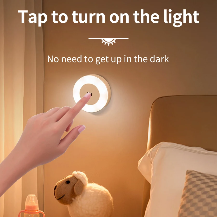 LED Touch Glow Nachtlicht für Babyzimmer, Schlafzimmer, Badezimmer, Nacht-Augenpflegelampe, 3-farbig verstellbar, wiederaufladbar, Schrankbeleuchtung