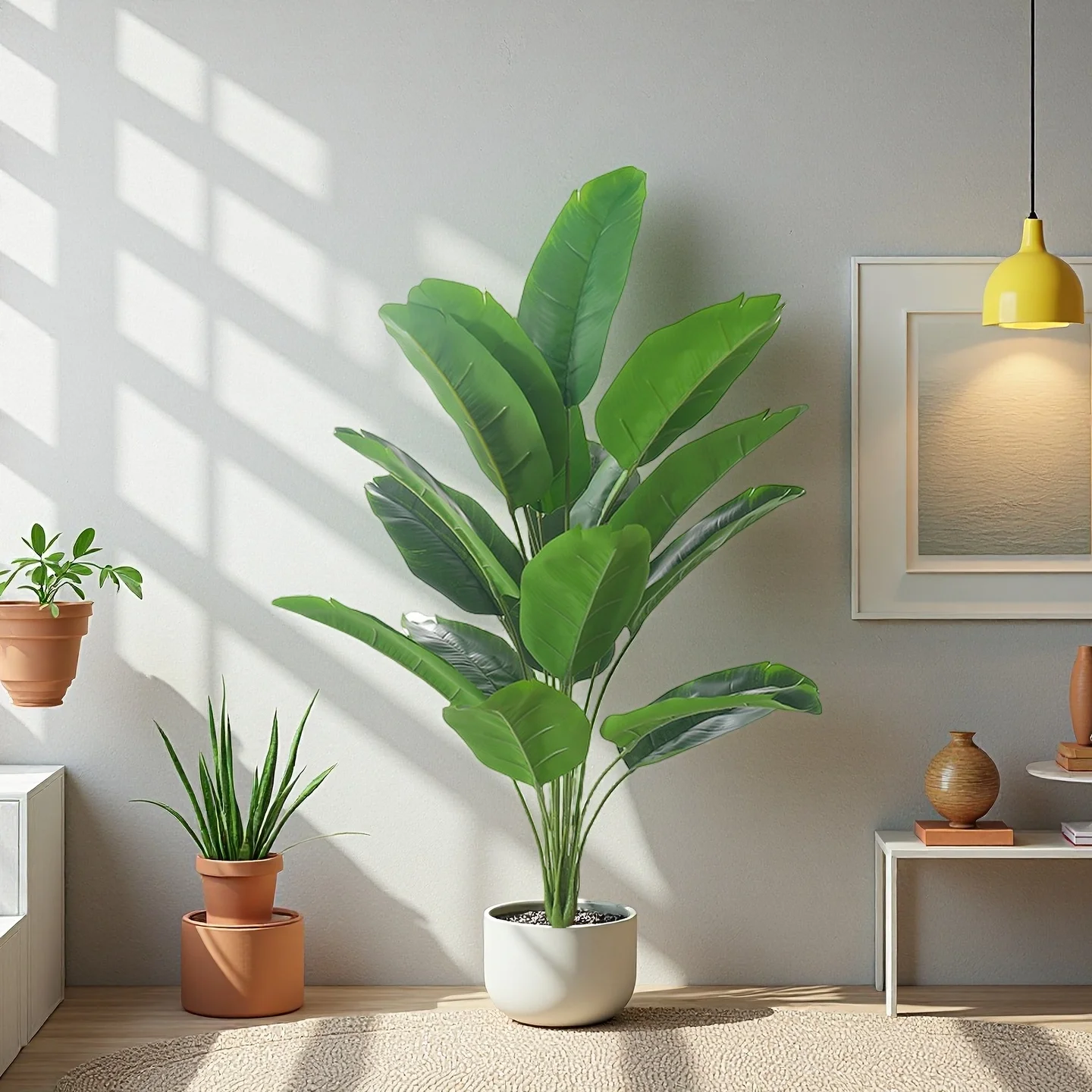 90 cm tropische künstliche Pflanzen aus Kunststoff, gefälschte Bananenblätter, Pflanze, Paradiesvogel, Baum für Haus, Garten, Innen- und Außenbereich, Raumdekoration Image