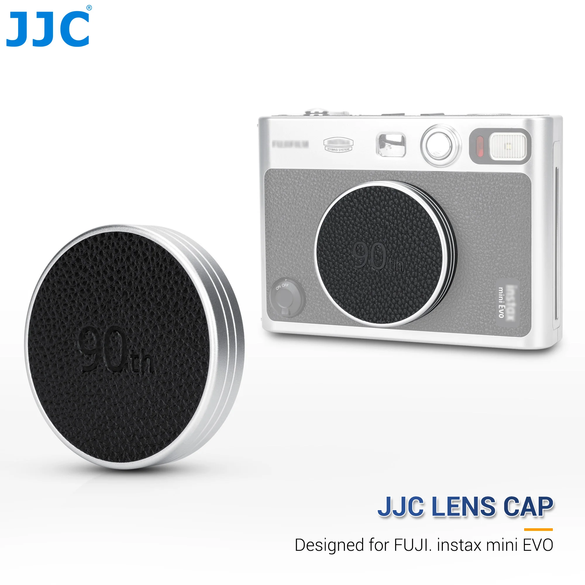 JJC Retro Leder Objektivdeckel für Fujifilm Instax Mini EVO Aluminium Anti-Staubdeckel Abdeckung für Fuji Mini Evo Objektivschutzhülle Image