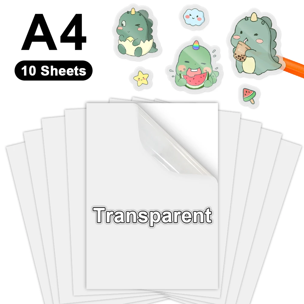 10 Blatt transparentes, bedruckbares Vinyl-Aufkleberpapier im A4-Format, glänzend weiß, wasserfest, selbstklebendes Kopierpapier für alle Tintenstrahldrucker Image