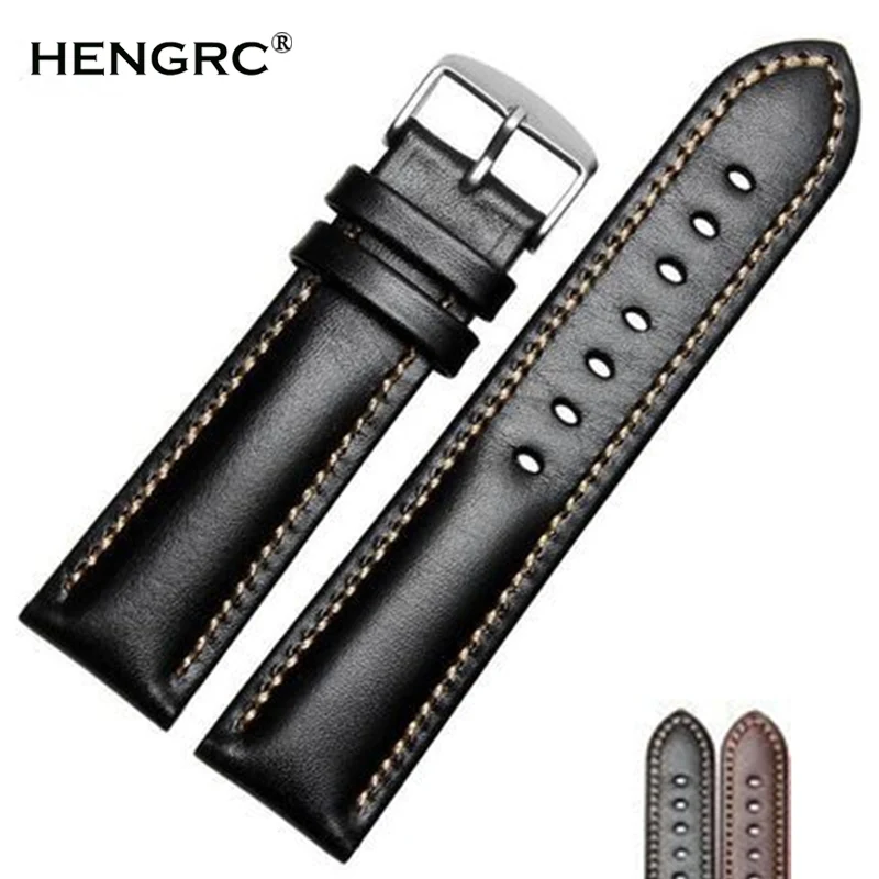 Echtes Leder Uhrenarmband Schwarz Dunkelbraun 18 19 20 21 22 24mm Uhrenarmbänder Männer Frauen Polierte Schnalle Uhren hombre Image
