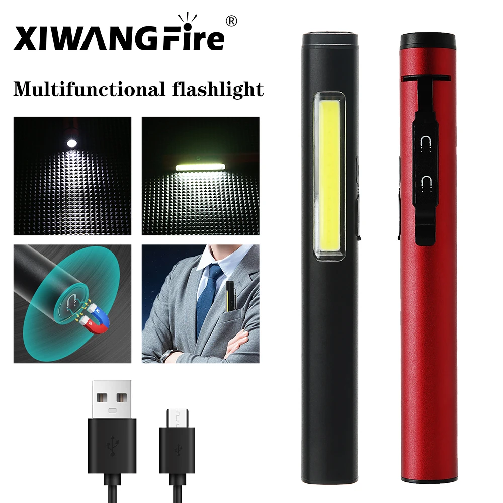 Tragbare LED-Taschenlampe, COB-Flutlicht und XPE-Fernlicht, Stiftclip aus Aluminiumlegierung, Arbeitsleuchte, eingebauter Akku mit Schwanzmagnet Image