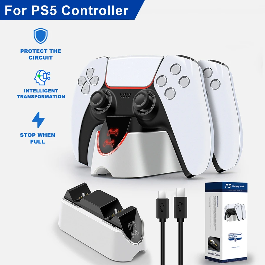 Duales Schnellladegerät für PS5-Controller, Ladestation, Ladestation mit LED-Anzeige für PS5-Gamepads Image