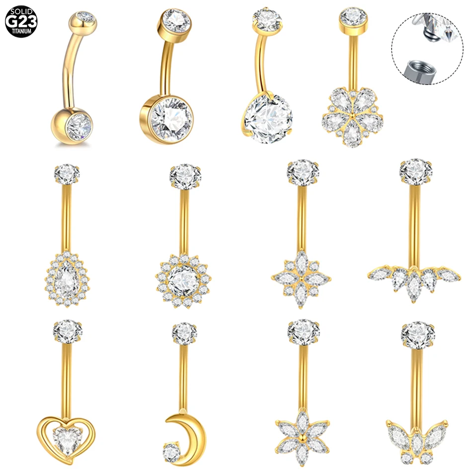 1 Stück Titan Zirkon Bauchnabelpiercing Innengewinde Bauchnabelpiercing Ombligo Piercing Schmuck 14G Image