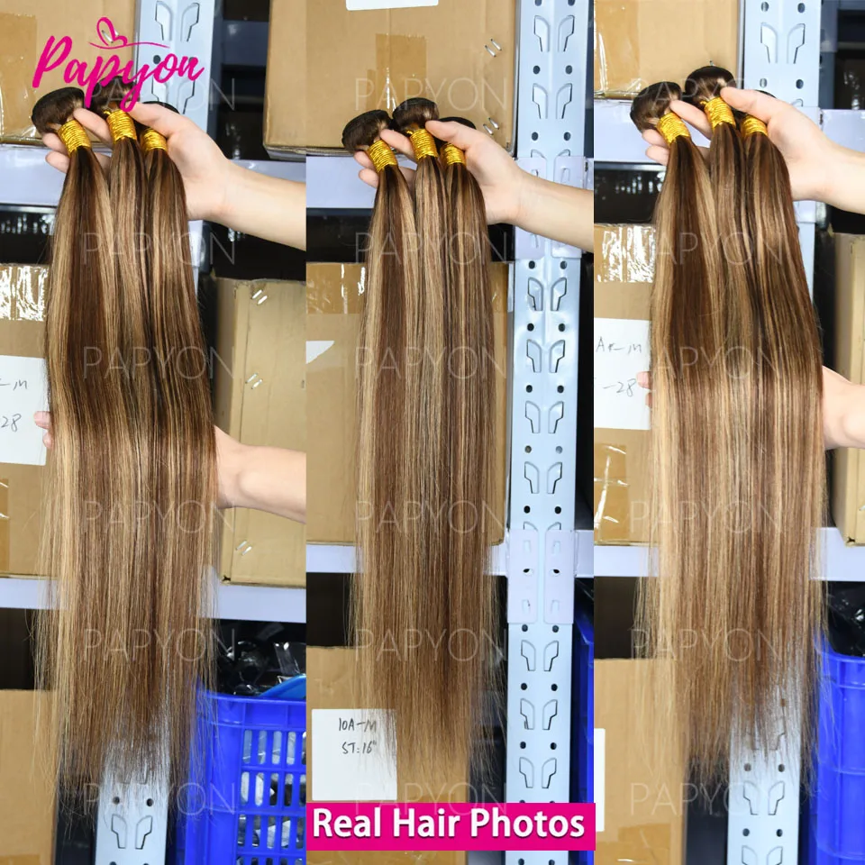 P4/27 Highlight Honigblonde Glatte Echthaar-Bündel 100% Brasilianisches Ombre Gefärbtes Remy-Haar Weaving Extensions 12A Image