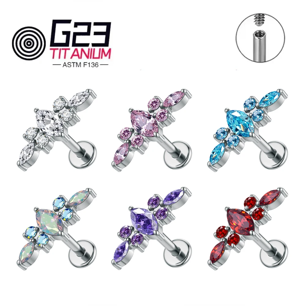 ASTM F136 Titan 16G Labret Ohrstecker Tragus Conch Knorpel Ohrring Piercing Körperschmuck Image